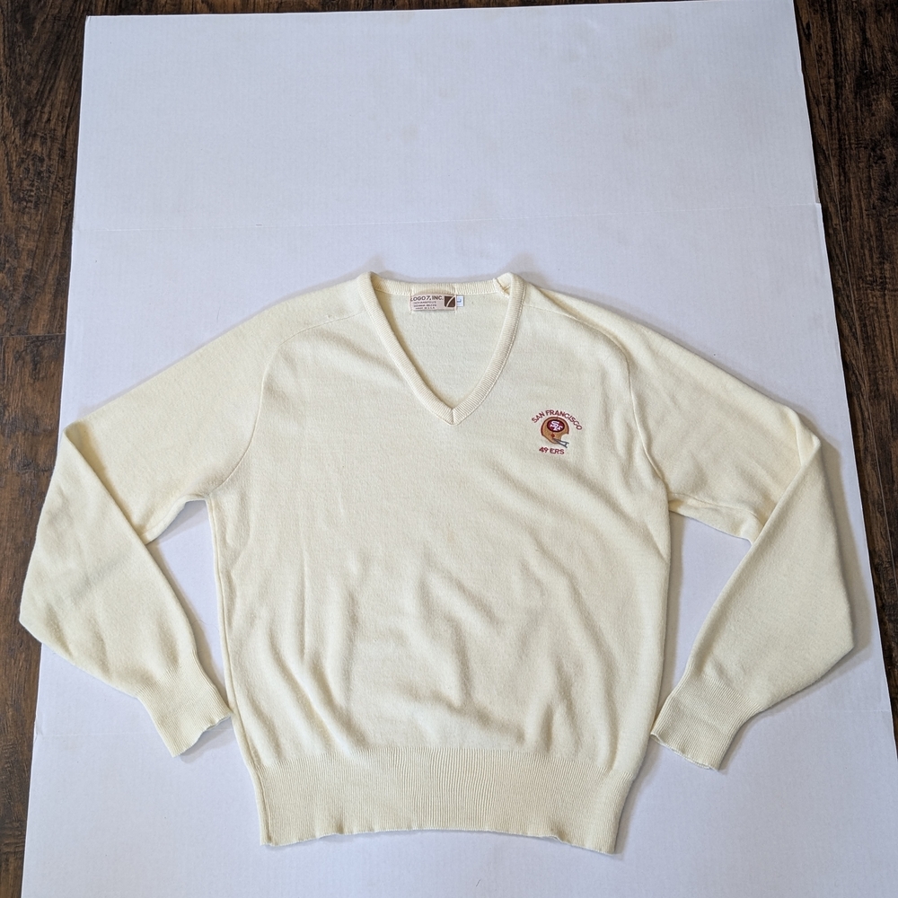 VTG San Francisco 49ers Logo 7 Inc. Cream Sweater Men's L made in the USA